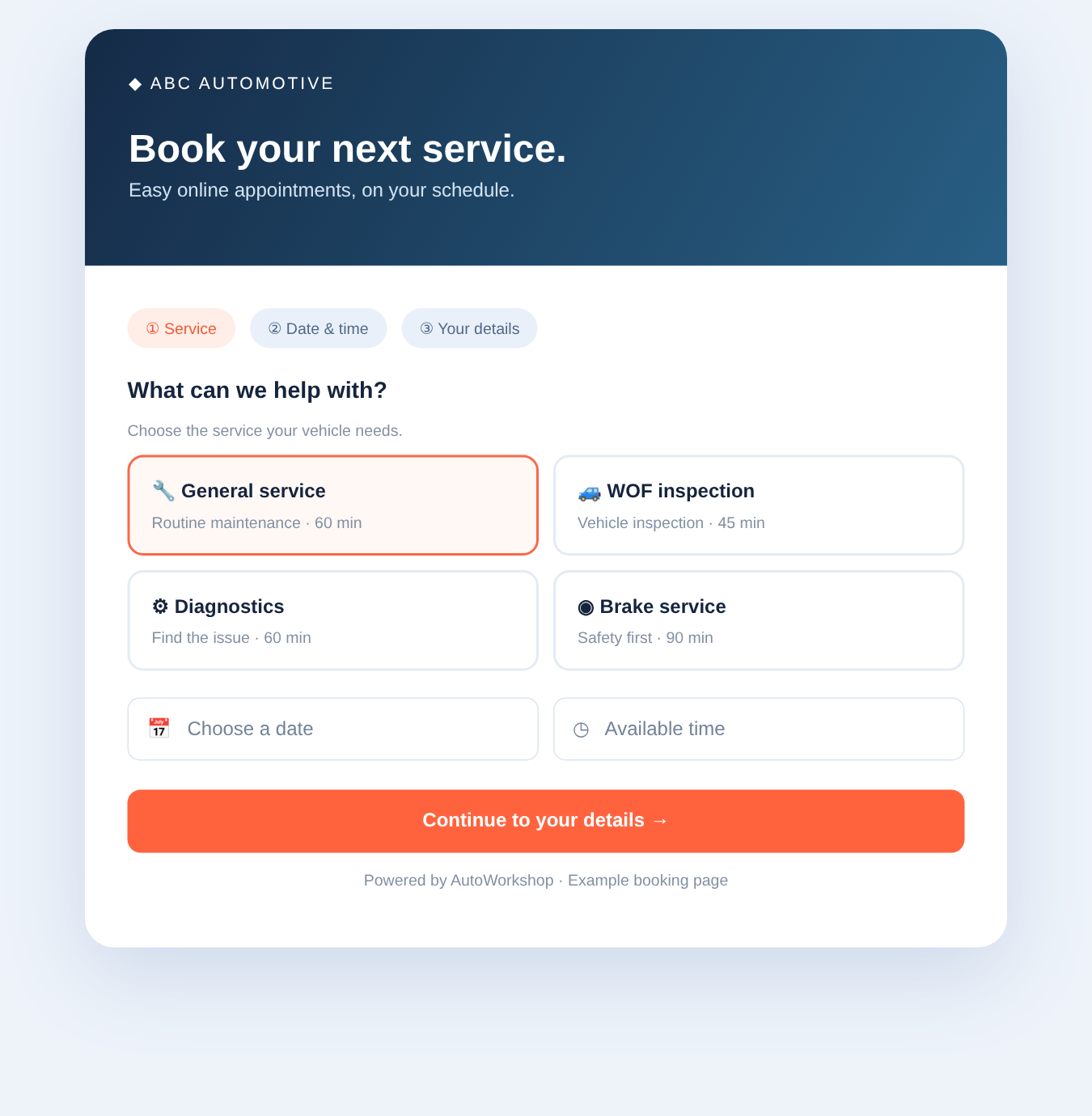 Auto Workshop Software branded online customer booking portal